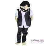 عروسک نمایشی دستی طرح حاجی با سبیل مشکی، جلیقه و دهان متحرک مناسب تئاتر